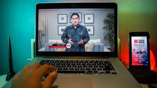 Menteri BUMN RI Erick Thohir dalam pembukaan Acara Telkomsel Sinergi Untuk Negeri. (Foto.ist)