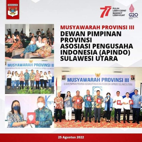 Dewan Pimpinan Provinsi Asosiasi Pengusaha Indonesia (APINDO) Sulawesi Utara memeberikan penghargaan kepada Bupati Minsel FDW